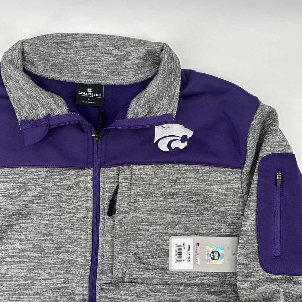 Colosseum Kansas State Wildcats Jacket Mens Large Gray Purple Full Zip NCAA